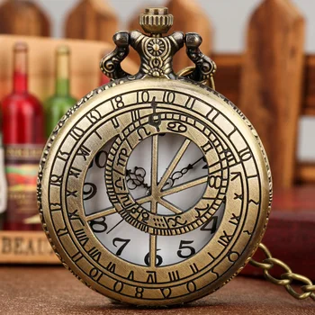 Зодиакальный компас, Бронзовые Ретро Кварцевые Карманные часы, Мужские Женские Часы-ожерелье, Антикварный Кулон, подарки Reloj de bolsillo