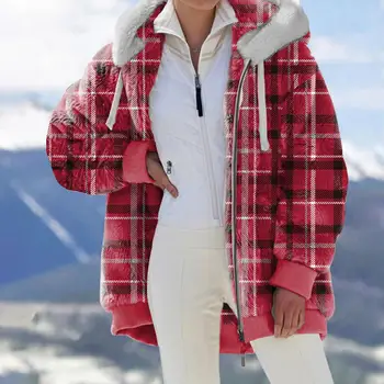 Пальто для женщин 2023, Новые осенне-зимние свободные плюшевые куртки для женщин, пальто с капюшоном на молнии с принтом, крашение, женское
